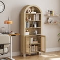 thumbnail image 3 of Hawsaiy 71" Arched Pantry Cabinet with Doors, Tall Arch Bookcase with Adjustable Shelves, Mid-Century Modern Kitchen Pantry Storage Cabinet for Living Room, Natural, 3 of 10