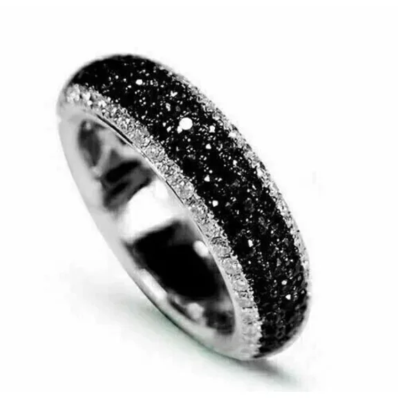 2Ct Round Cut Simulated Black Diamond Band Wedding Ring 14K White Gold Plated