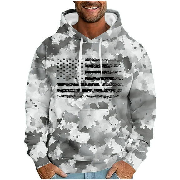 Aobny Hoodies for Men Camo Pullover Gray Heavyweight Hoodie Hooded Patriotic Thermal Shirts for Men,XXL