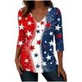 thumbnail image 2 of Xdegoge Patriotic Shirts for Women 4th Of July Tops USA American Flag Heart Stars and Stripes V Neck Three Quarter Sleeve Casual Lightweight Summer Independence Day Graphic Tees, 2 of 7