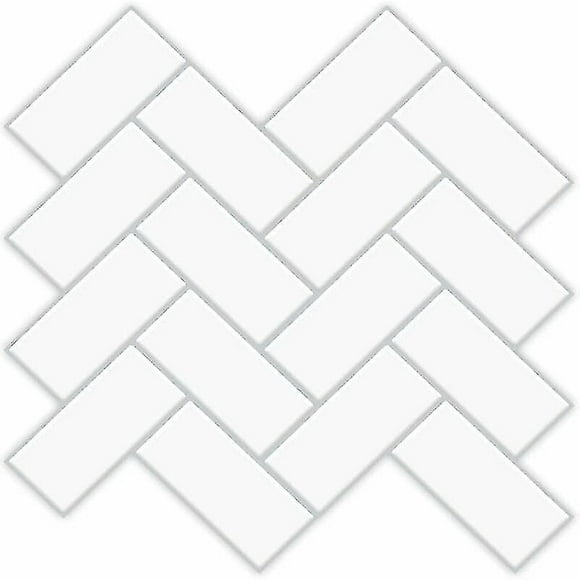 Set of 3, kitchen adhesive tiles, self-adhesive tiles for wall, bathroom, shower, with herringbone pattern, peel and stick, White
