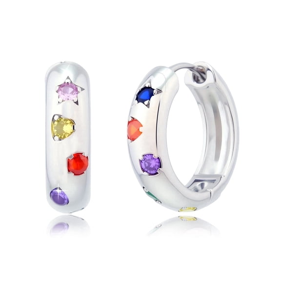 Gold and silver Hoop Earrings, Colorful Diamond Hoop Earrings with 14K Gold Plated Chunky Gold Earrings with Silver Post