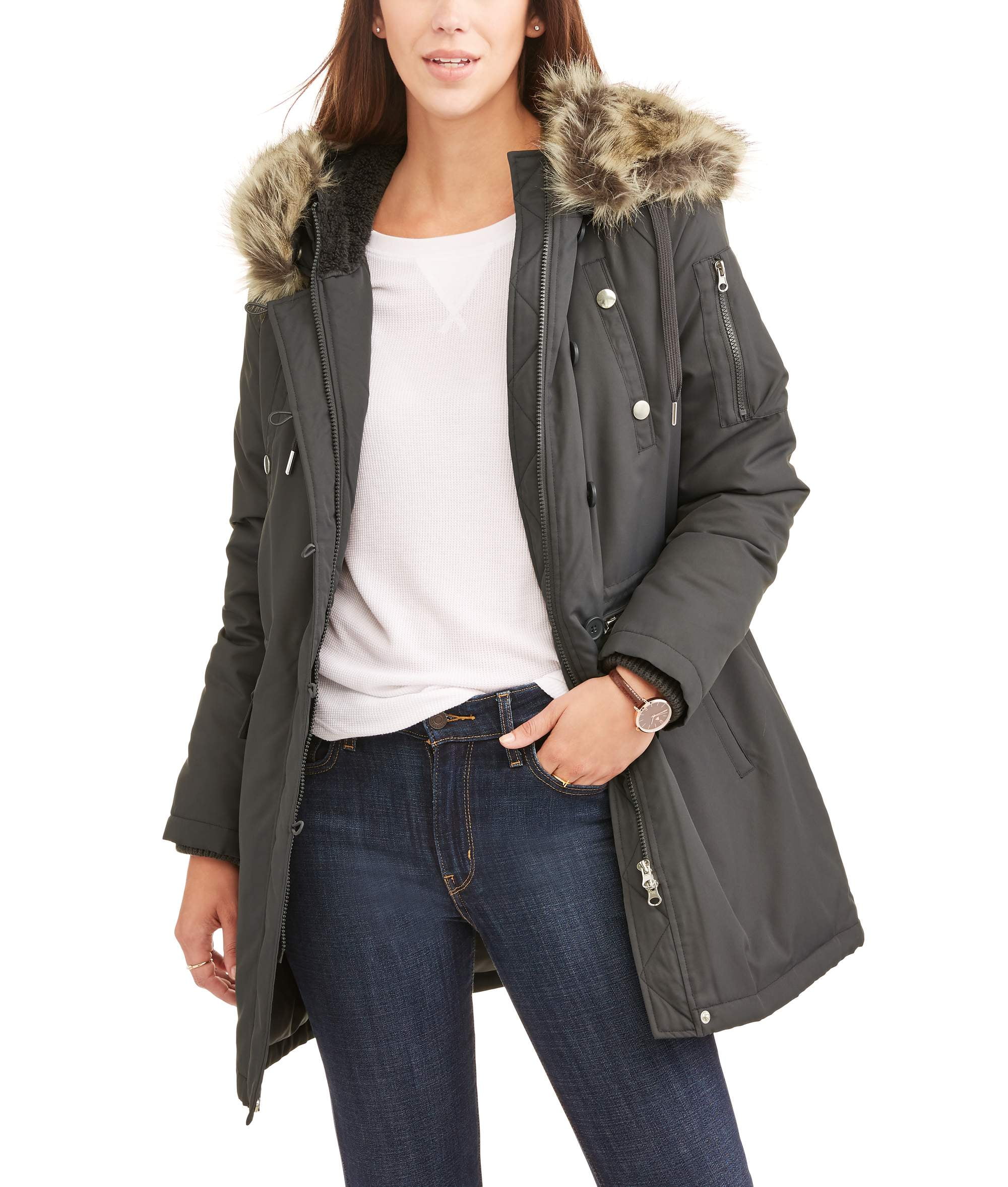 Swiss Tech Women's Parka Jacket With Faux FurTrim Hood