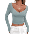 thumbnail image 2 of Camisetas de Larga con Cuello en V para Mujer, Top Corto con Doble Forro y Copas con Costura para Salir. Judías XL, 2 of 10