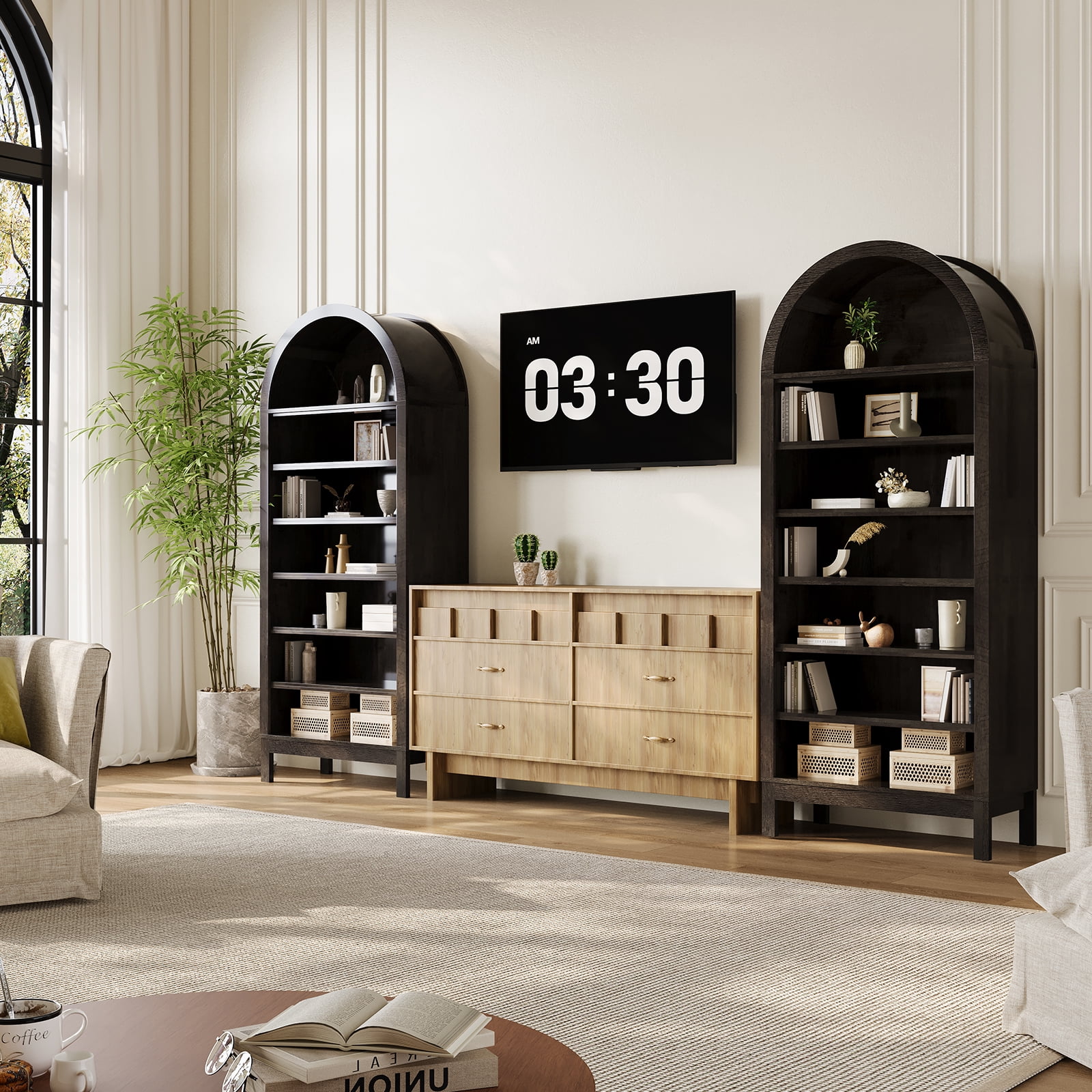 Industrial 71" Tall Arched Shoe Cabinet, 7-Tier Wooden Shoe Rack with Adjustable Shelves, Freestanding Modern Organizer Storage Shelf for Entryway, Closet, Hallway, Living Room