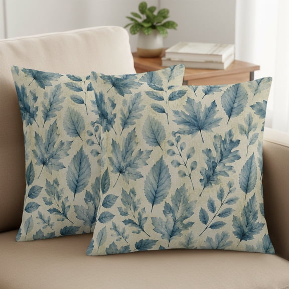 Set of 2 Leaf Wildflower Pillow Covers 18x18 Inch, Rustic Vintage Green Watercolor Botanical Decorative Throw Pillow Cases Cotton Cushion Covers for Sofa Couch Bed Living Room Bedroom Home Decor
