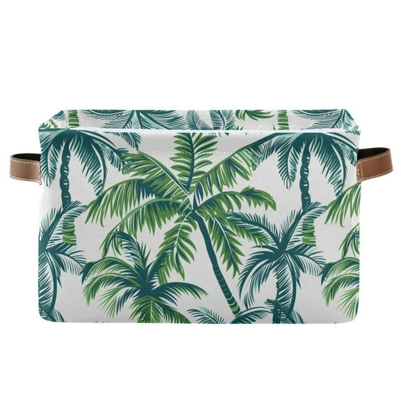 Tropical Palm Tree and Leaves Storage Bins with Handle Fabric Organizer Basket Foldable Box 1 Pack 14.2x10.2x8.3