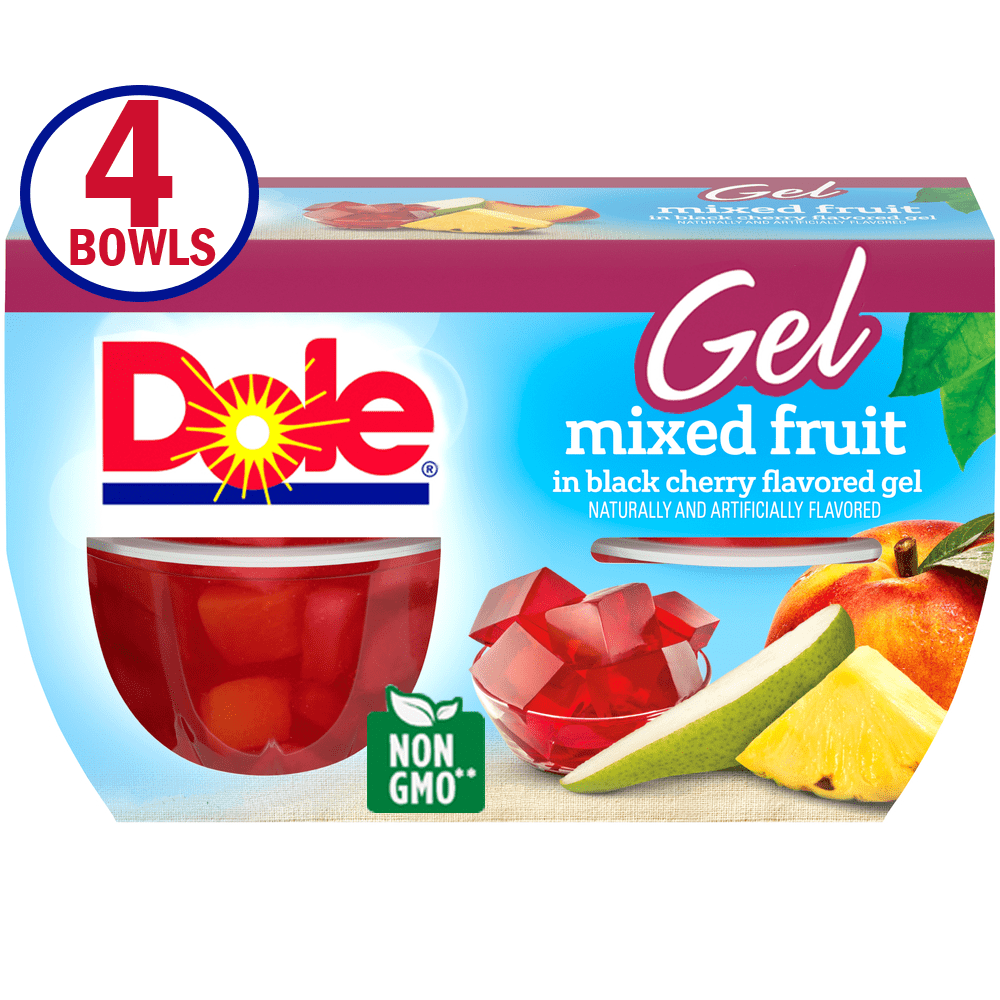 Dole Fruit Bowls Mixed Fruit in Black Cherry Gel, 4.3 Oz Bowls, 4 Cups