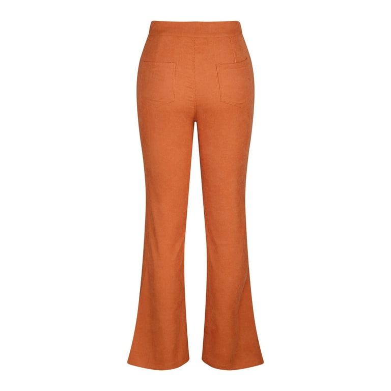 RQYYD Women Corduroy Flared Pants Solid Color Casual Stretch High
