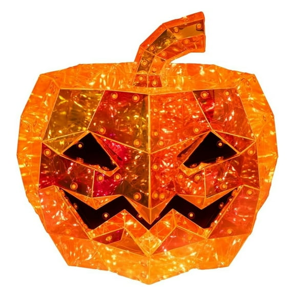 Kurt Adler Pre-Lit Orange Iridescent Holographic Jack-O-Lantern, 10in
