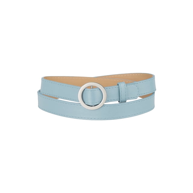 Cinturones de mujer INSPIRE CHIC con hebilla de metal en forma de O, cinturón delgado sin poros para tallas grandes, color azul