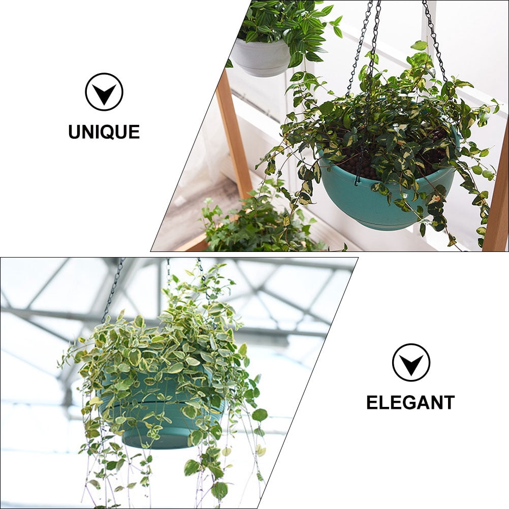 FENGGUIQU 2 Pcs Hanging Flower Pot for Balcony Plastic Green for Living Room 9.2*5.5in