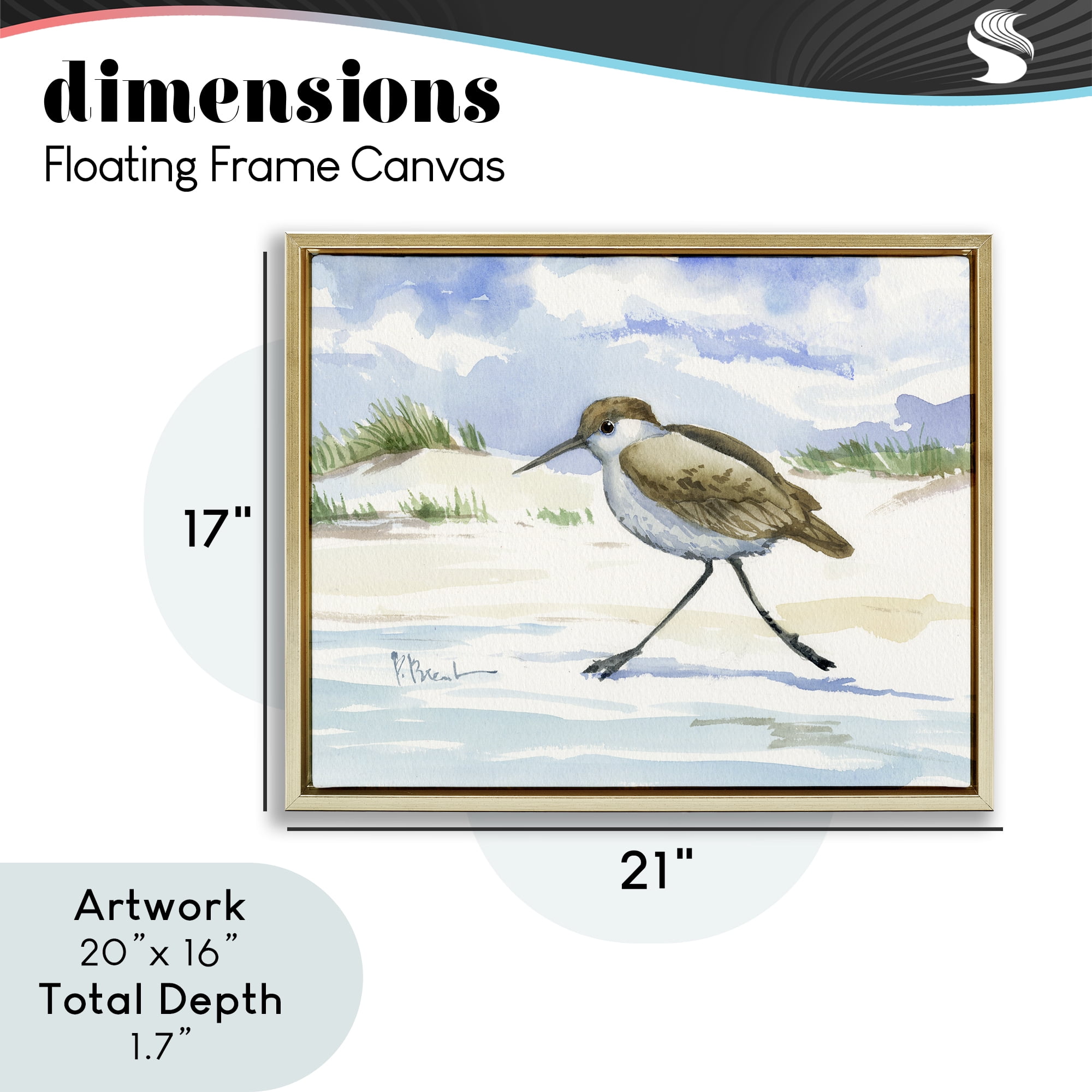 Stupell Industries Inlet Beach Sandpiper Running Gold Framed Floater Canvas Wall Art, design by Paul Brent