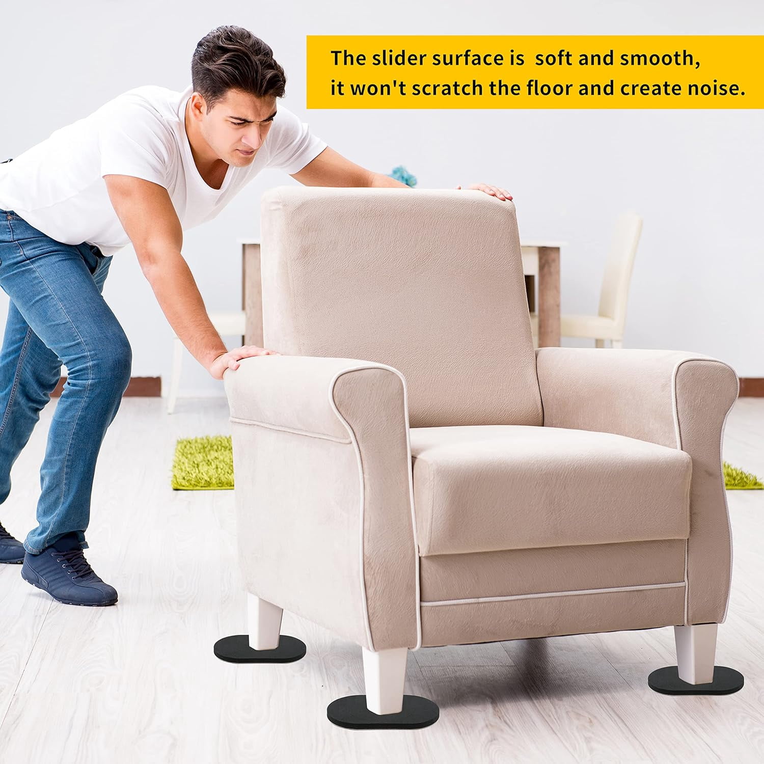 Reusable Furniture Sliders for Hardwood Floors 8 Pack Rectangle Felt and EVA Foam Moving Pads for Hard Surfaces 3.5 in x 6 in Beige