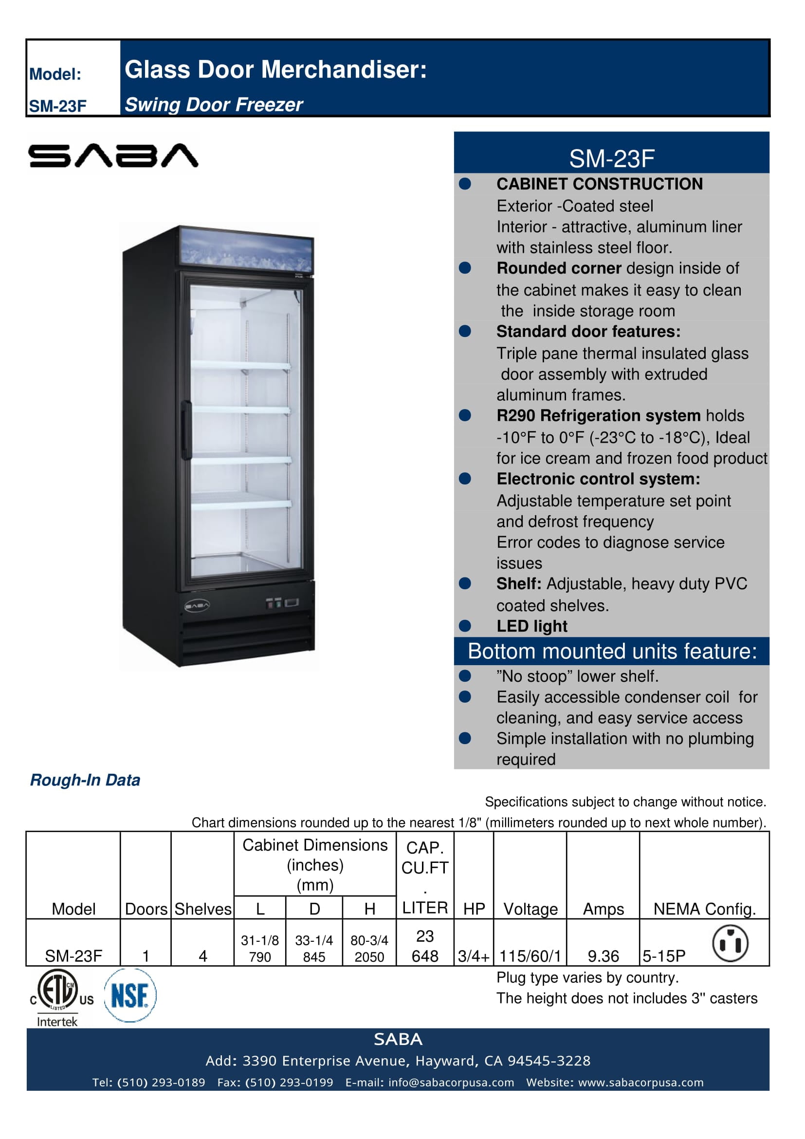 Heavy Duty Commercial 23 cu ft Glass (1 Door) Merchandiser Freezer with Swing Door