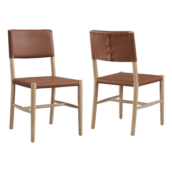 Maklaine Contemporary Dining Side Chairs Set of 2 in Natural