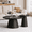 Black, variant on Rafasarr Nesting Coffee Table Set of 2, Modern Fluted Coffee Table with Faux Stone Veneer, Travertine Round Tea Table and End Table Set, Minimalist Center Tables for Living Room, Office, Stone