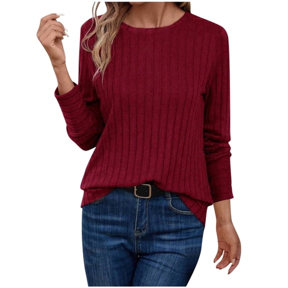 yillto Lightweight Sweaters for Womens Basic Long Sleeve Ribbed Knit Crew Neck Pullover Dressy Tunic Tops