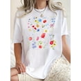 thumbnail image 1 of 1 Pce T-Shirt Graphique à Motif Floral pour Femmes, Col Rond Manches Courtes, Tissu Polyester Extensible, Mode Tendance Été pour Toutes Saisons Fête des Pères, Fête des Mères, Nouvel An, 1 of 7