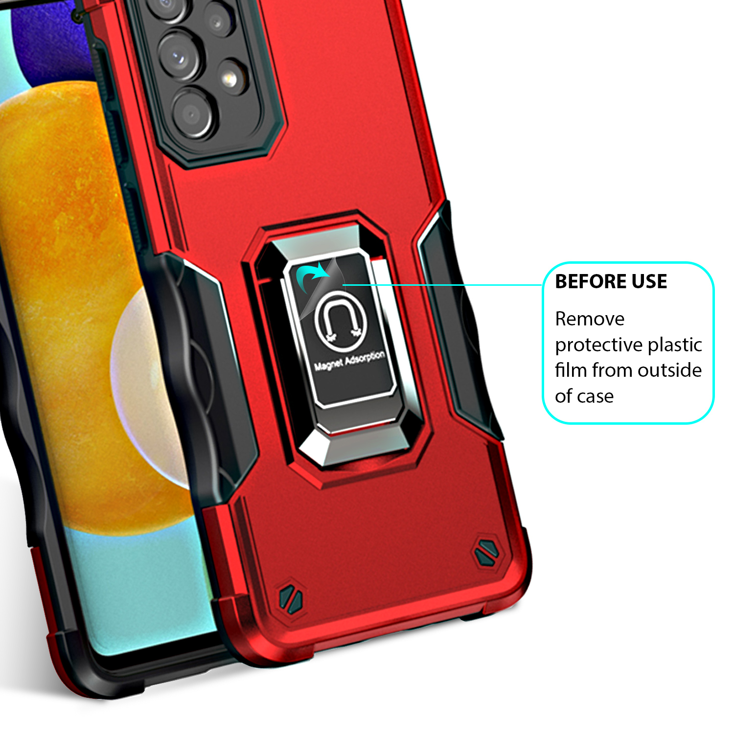 TJS for Samsung Galaxy A15 5G Phone Case, with Tempered Glass Screen Protector, [Military Grade] Heavy Duty Magnetic Support Ring Kickstand Cover for Galaxy A15 5G (Red) - image 5 of 8