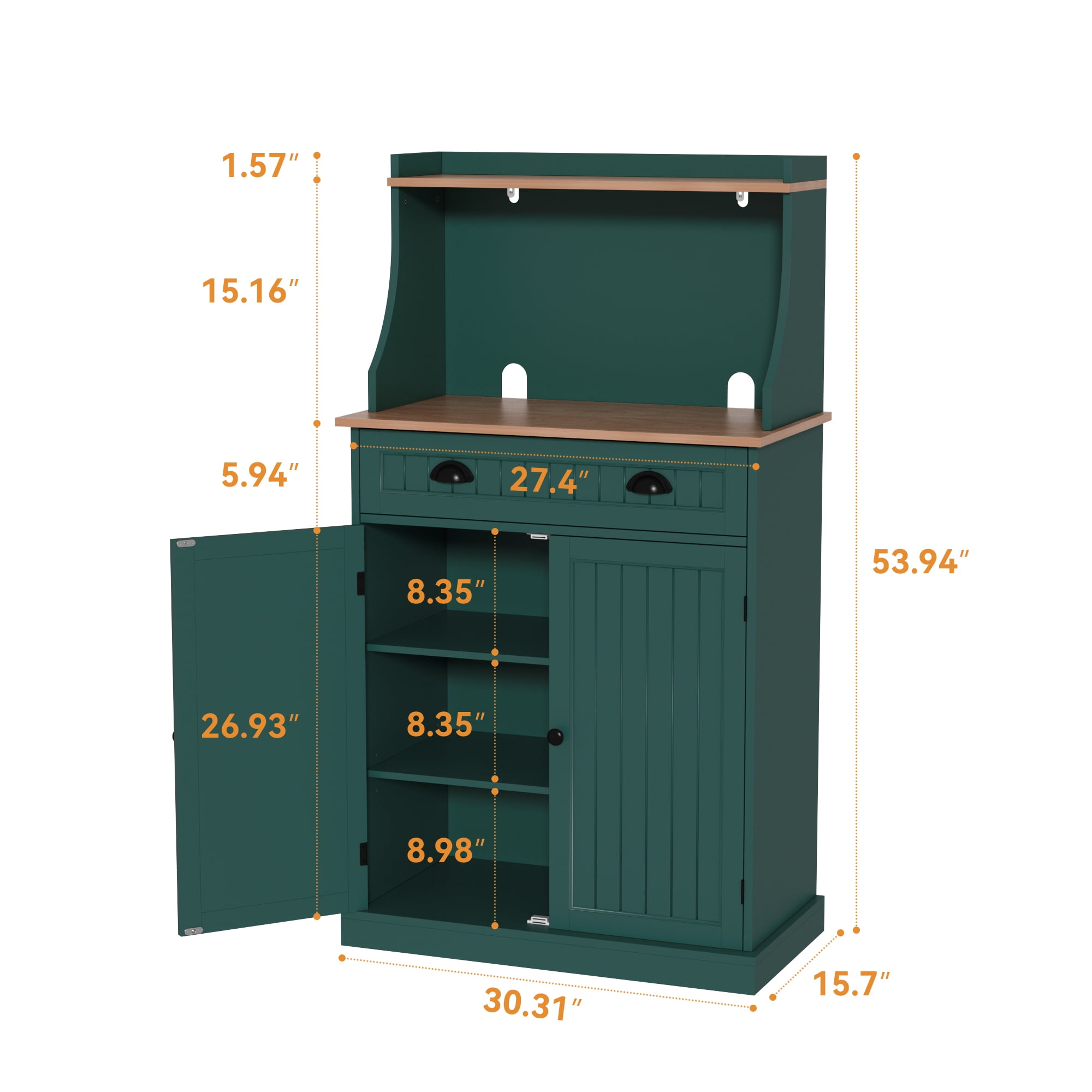CBJCBJ 54" Kitchen Pantry Cabinet with Door & Shelves, Sideboard Buffet Cabinet with Microwave Stand for Dining Room,Green