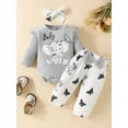thumbnail image 2 of Cenuakty 3Pcs Baby Girl Fall Outfits Long Sleeve Elephant Print Romper + Bow Pants + Headband Set Infant Outfit, 2 of 9