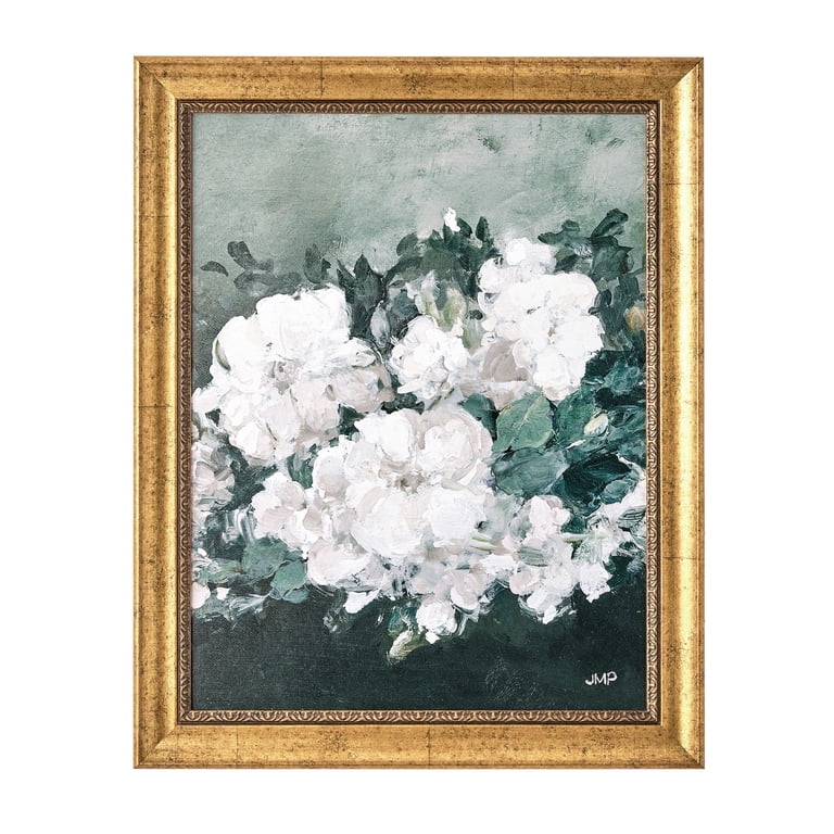 Beautiful 16x20 White Floral Framed Wall Art with Gold Frame photo 7