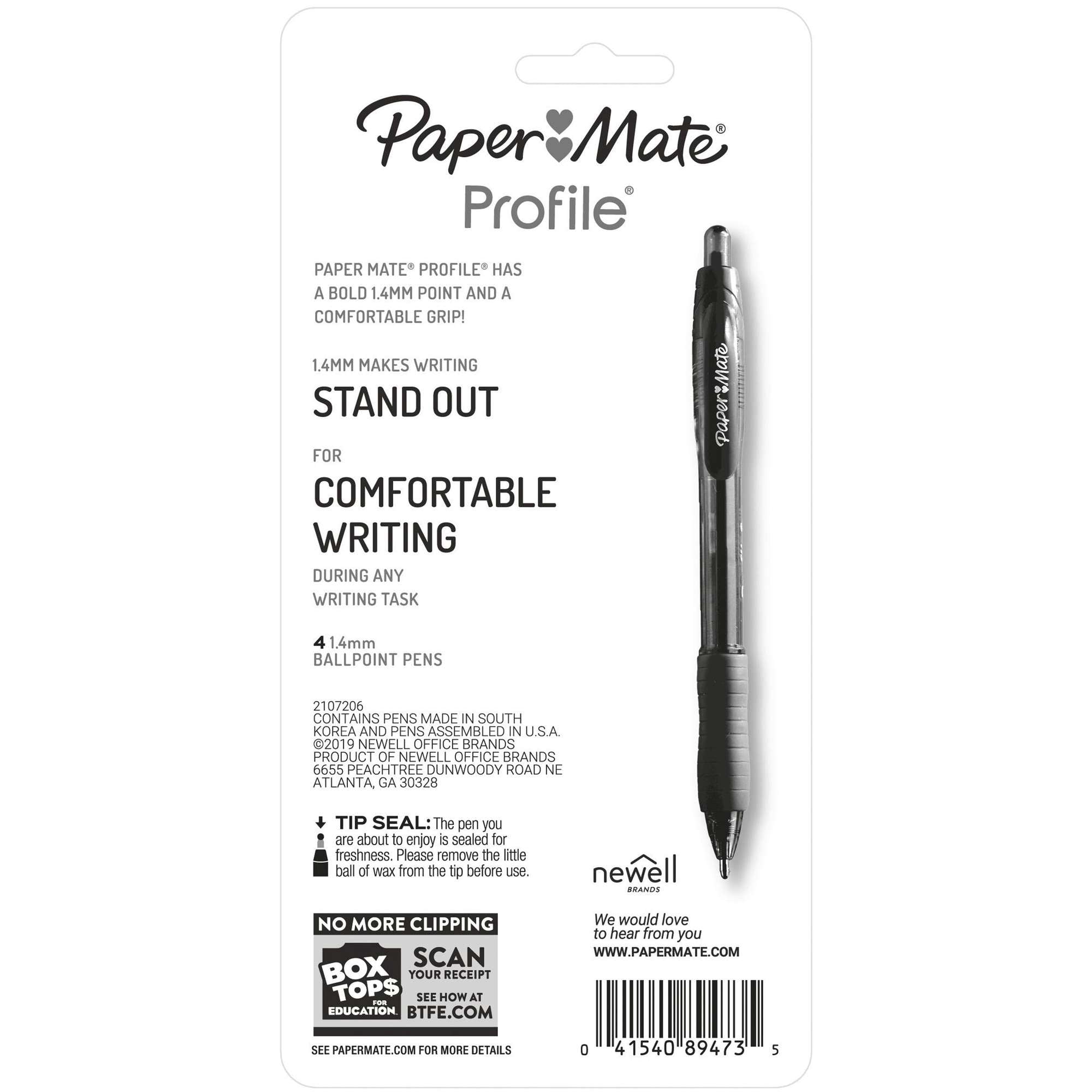 (3 pack) Paper Mate Profile Retractable Ballpoint Pens, Bold Tip, Assorted Colors, 4 Count