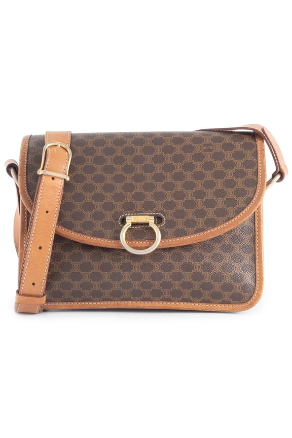 Pre-Owned Celine Macadam Flap Shoulder Bag M08, Brown PVC Leather, Women's, Old... (Good)