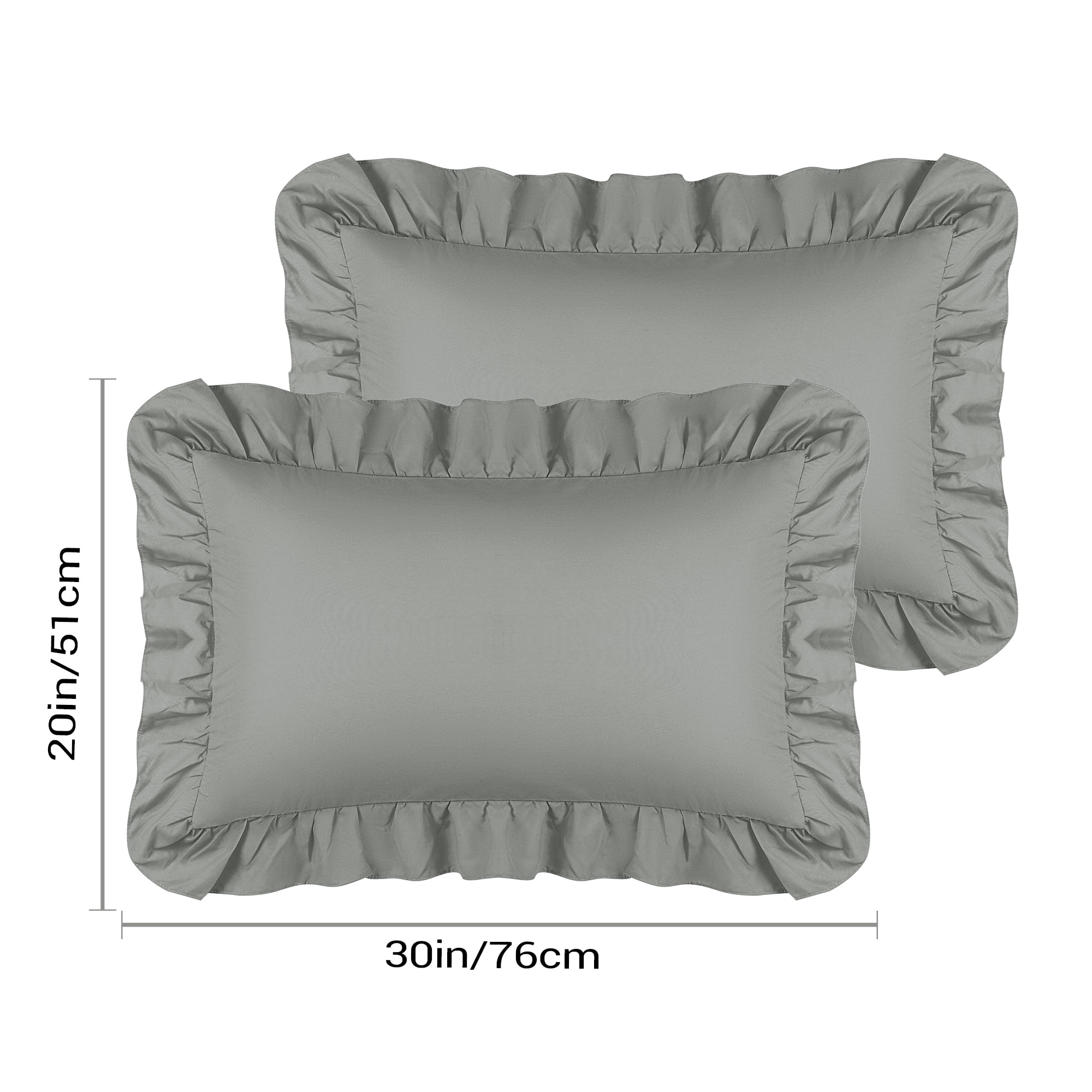 Unique Bargains Set of 2  Single Layer Ruffled Envelope Closure Pillow Shams Queen Grey