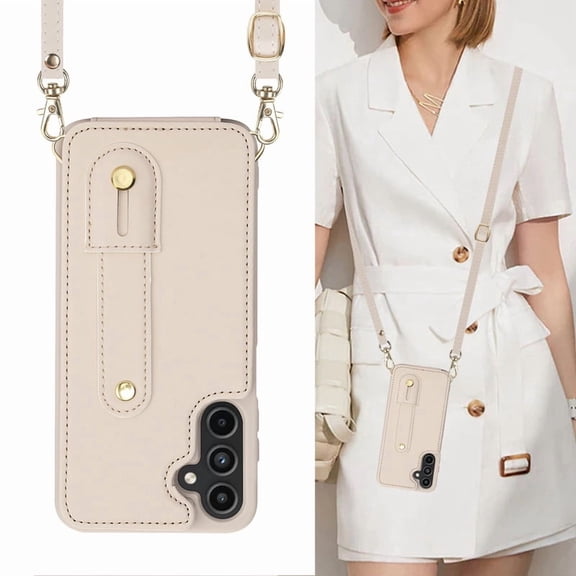 Tianyeda Crossbody Wallet Phone Case for Samsung Galaxy A16, PU Leather Case Back with Card Slot Magnetic Clasp Kickstand wrist holder white