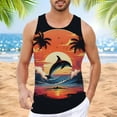 Mens Tank Tops Male Summer Vacation Beach Hawaii Coconut Tree Digital