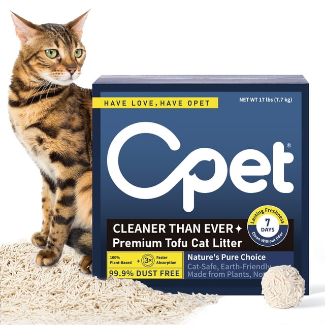 Arena para gatos OPET Tofu, 100% natural, fibra de guisante y almidón de maíz, 7,7 kg