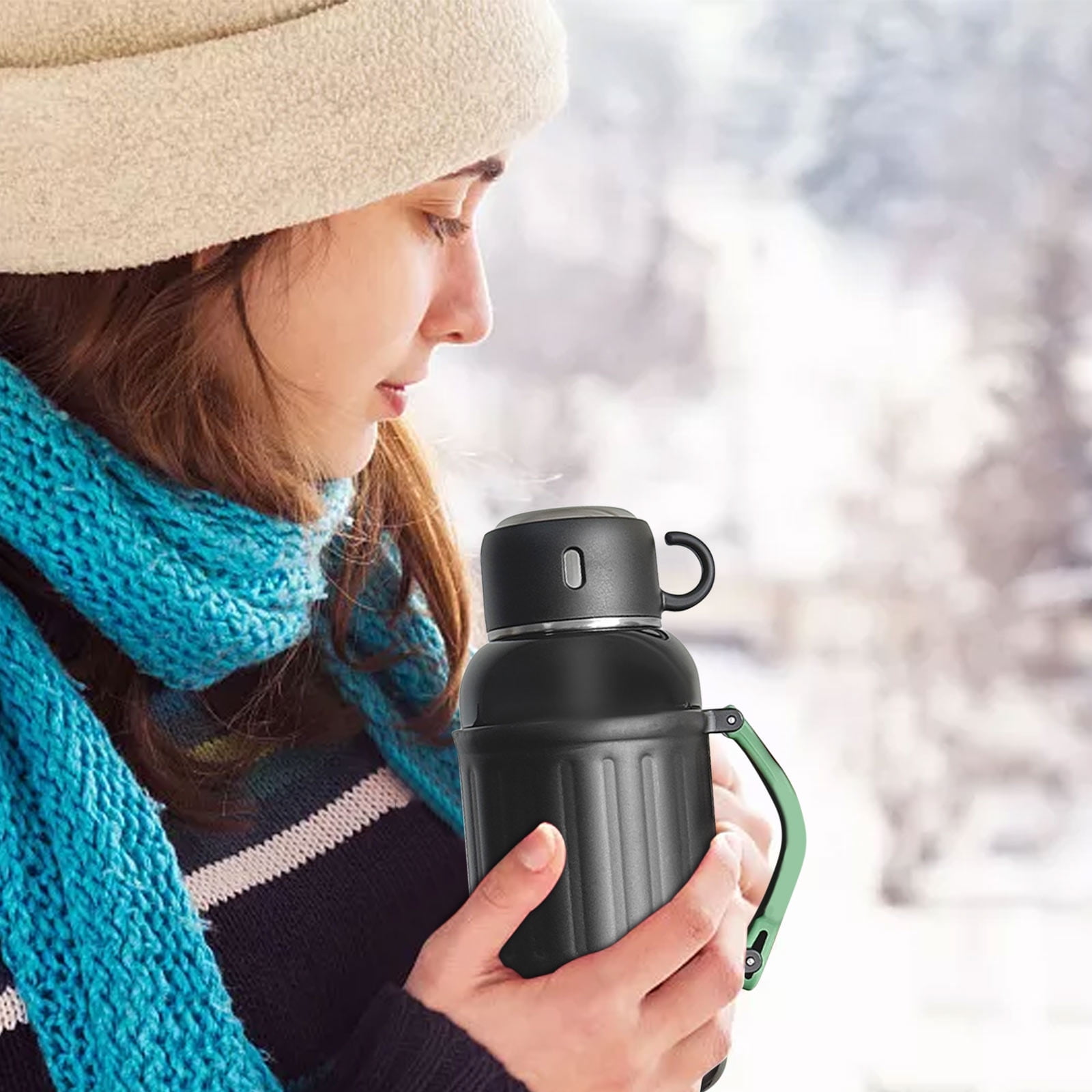 Hxlamzoo Large Insulated Jug 1000ML with Handle Thermos, Stainless Large Insulated Jug Vacuum Water Bottle Lid Water Cup Dual-Purpose, Portable Insulated Jug