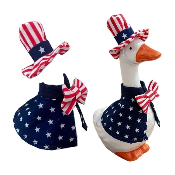 Win s Way 4th of July Desk Goose Outfit 7 Inch, USA 250th Anniversary Patriotic Goose with Hat & Dress, Independence Day Desktop Decor for Statues