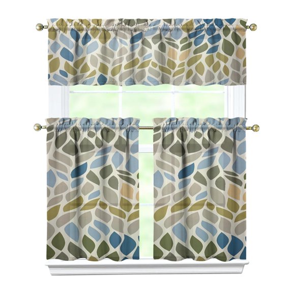 Kitchen Curtains 36 Inch Short - 3 Panel Set, Rod Pocket Window Curtain, Boho Floral Tribal Style, 100% Polyester for Farmhouse, Kitchen, Cafe, Bedroom, Easy Wash