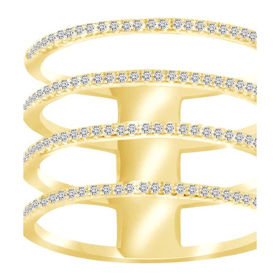Round Cut White Natural Diamond Multi Row Fashion Ring In 14K Solid Yellow Gold