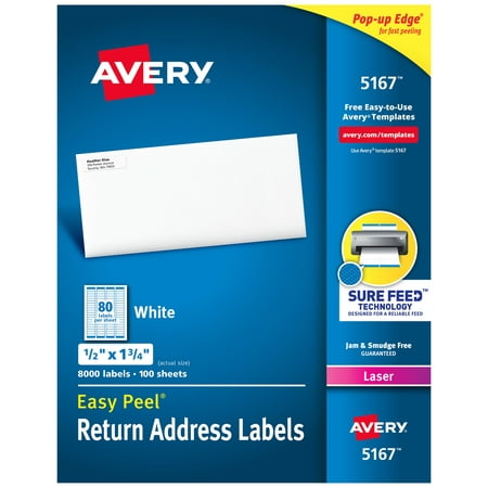 Avery® Easy Peel® Return Address Labels, Sure Feed™ Technology, Permanent Adhesive, 1/2