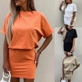 thumbnail image 1 of Gspmoly Robes Décontractées pour Femmes, Mode d'Été pour Femmes Couleur Unie Col Rond Manches Courtes Robe de Sport Décontractée Robes de Soirée pour Femmes Offres Hebdomadaires, 1 of 9