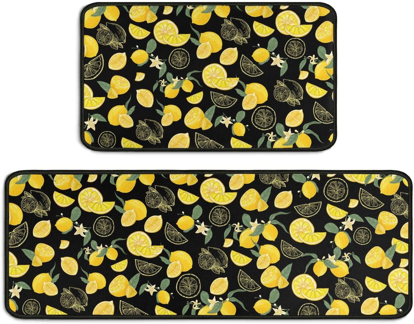 2 Piece Lemon Kitchen Decor Rug Set, Home Kitchen Sink Rugs and Mats Non Skid Washable Absorbent