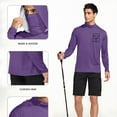 thumbnail image 5 of FAVIPT Men's Sun Protection Shirts with Mask Printing Long Sleeve Hooded Shirts Lightweight Rash Guard Soft Shirts Outdoor Hiking UPF 50+ Outwear Purple,M, 5 of 7