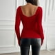 thumbnail image 5 of Camisas de manga larga,Blusa de mujer, manga larga, cuello redondo, encaje, informal, color liso, tela de imitación, para uso diario y en casa, sopatenor, 5 of 8