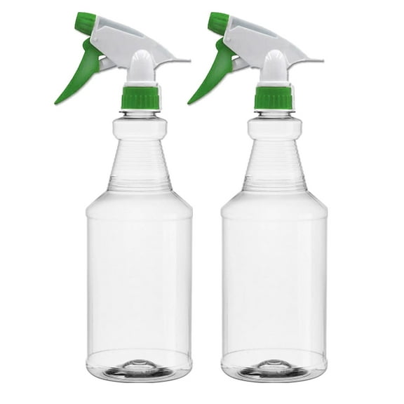 32 oz Empty Plastic Spray Bottles for Cleaning Solutions with Upside Down 360 degree Spraying Triggers, 2-pack, Made in USA