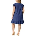 thumbnail image 3 of Agnes Orinda Women's Plus Size Keyhole Ruffle Shoulder Flared Sleeveless Midi Dress 4X Blue, 3 of 6