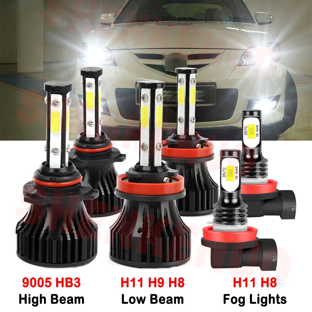 Compatible con bombillas LED para faros delanteros Mazda 3 (2004-2009), haz  alto 9005 + combo de faros delanteros LED H7 de haz bajo, 300% de brillo