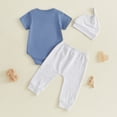 thumbnail image 4 of CAICJ98 Baby Boy Summer Clothes Mama's Little Man Funny Letter Bodysuit Romper Solid Pants Hat 3Pcs Outfits (Blue,3-6 Months), 4 of 7