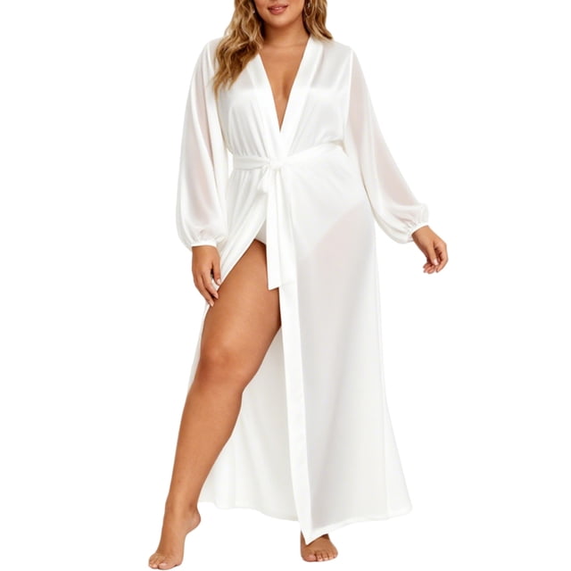 Batas de satén de manga larga para dormir, con botones, ropa de estar suave, conjunto de pijama para mujer