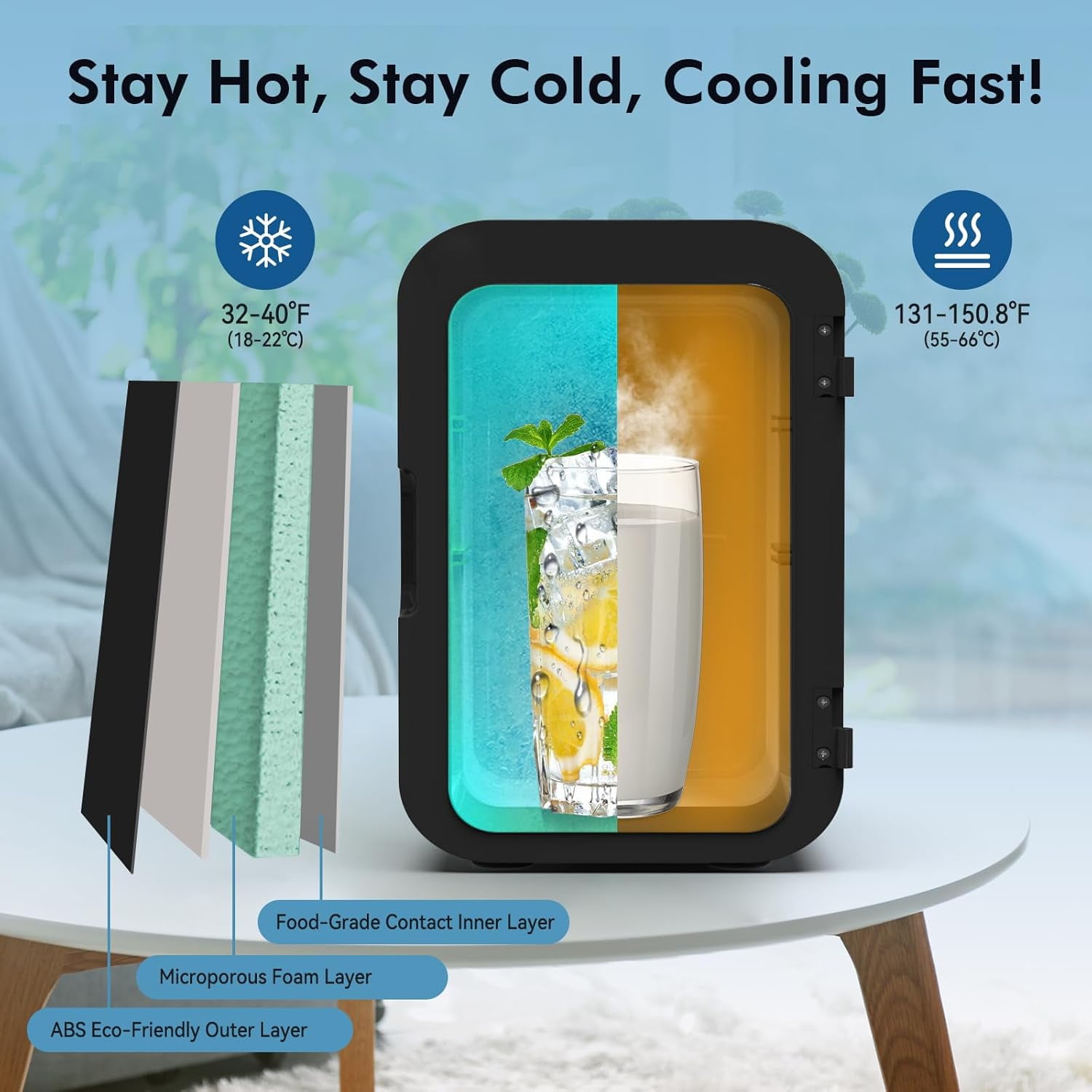 Fridge with 2 Bottles, 6L/8 Cans, 110V AC/12V  Portable Refrigerator for Bedroom, Office, Dorm, Car