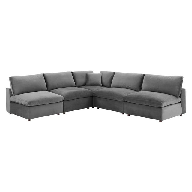 Modway Commix Sectionnel 5 Pcs Surrembourré en Velours de Performance Garni de Duvet, Gris