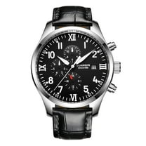 GUANQIN Men Analog Display Automatic Self-Winding Mechanical Stainless Steel and Leather Wrist Watch Chronograph Day Date Luminous Waterproof Clock Man Scratch-Resistant Sapphire Crystal Mirror